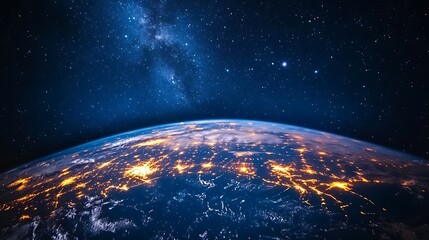 Wall Mural - the earth in space a blue night sky with stars