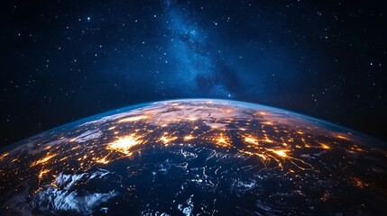 Wall Mural - the earth in space a blue night sky with stars