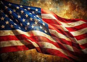 Waving American Flag Background: Patriotic Red, White, & Blue Surreal 4th of July Stock Photo