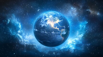 Wall Mural - the earth in space a blue night sky with stars