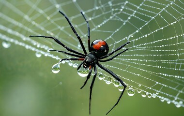 Redback Spider Web Dewdrops Macro Shot Nature Photography