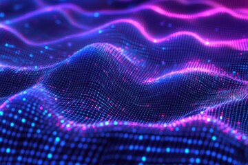 Poster - Holographic cube grid texture with glowing effects in vibrant colors for digital design