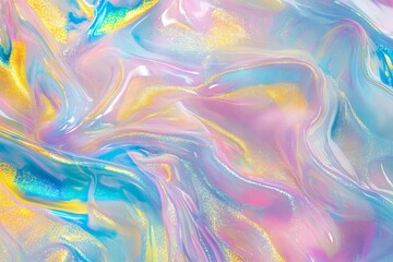 Aufkleber - Holographic glittery powder texture with colorful pastel swirls in a shimmering design