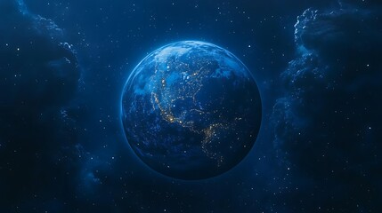 Wall Mural - the earth in space a blue night sky with stars