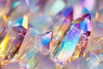 Poster - Iridescent crystals reflecting light in vibrant colors captured in intricate detail