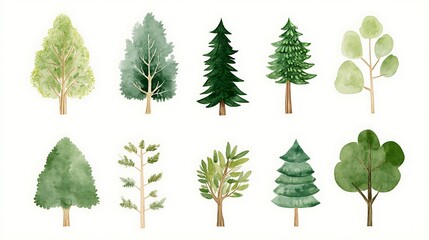 Wall Mural - Colorful Hand-Drawn Trees Collection for Nature Lovers and Eco-Friendly Designs