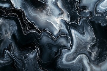 Poster - Polished onyx stone texture with swirling patterns in deep black and white hues
