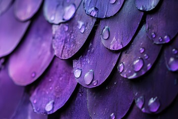 Aufkleber - Texture of vibrant purple scales with droplets in close-up captured during soft lighting