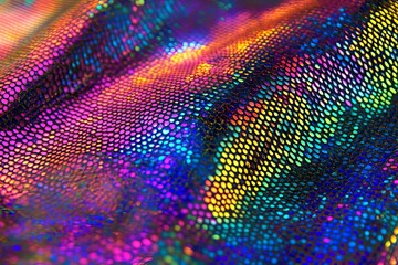 Aufkleber - Vibrant rainbow holographic skin texture showcasing intricate patterns and colors under bright light