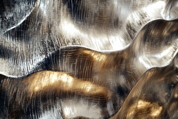 Poster - Shiny brushed metal texture with wavy patterns reflecting light and color variations