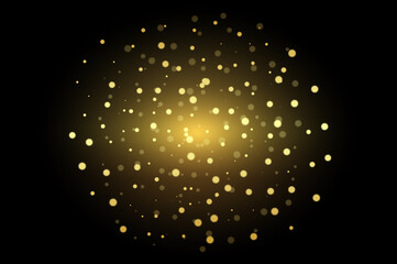 Wall Mural - Circle, gold, bokeh on black background. Golden Glitter Burst on Black Background Radiant Light Effect for Elegant Designs.