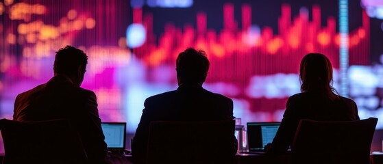 Poster - Business Meeting with Analysts Reviewing Financial Data on Large Screen