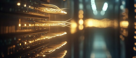 Poster - High-Technology Data Center with Glowing Fiber Optic Cables and Servers