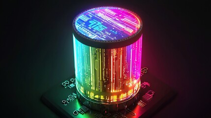 Poster - Futuristic Illuminated Cylindrical Quantum Computer Core