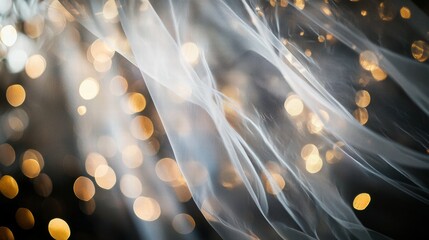 Poster - Soft Flowing Fabric with Warm Bokeh Lights in Background for Dreamy Atmosphere