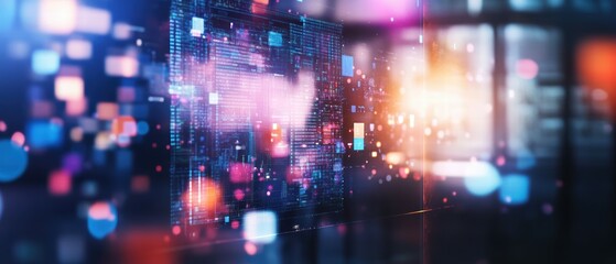 Poster - Abstract Digital Background with Colorful Lights and Pixelated Patterns