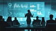© Dinara - A group of business professionals gather around a large screen displaying financial data, as a woman in a suit points out key insights.