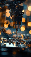 Poster - Advanced Manufacturing Machine in Action with Bright Bokeh Background