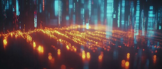 Poster - Abstract Digital Data Stream with Glowing Particles and Neon Lights