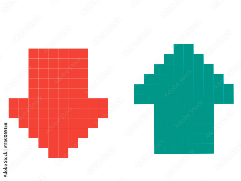 Up and down arrow icon. Pixel art style. Red and green chart arrow ...