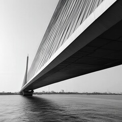 Poster - bold black-and-white close-up of the expressway bridge's suspension cables as they stretch across th