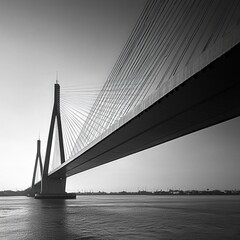 Poster - bold black-and-white close-up of the expressway bridge's suspension cables as they stretch across th