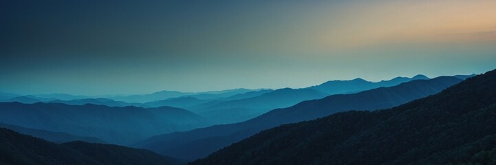 tranquil blue mountain landscape at dusk wallpaper banner background