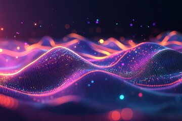 Poster - Abstract colorful glowing wave particles background.