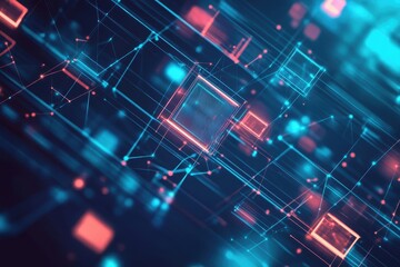 Poster - Abstract digital network, glowing lines and nodes. (7)