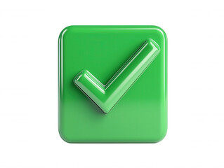 glossy green check mark icon on a pristine white background for use in digital and communication, sy