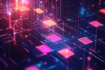 Poster - Abstract glowing digital network grid.