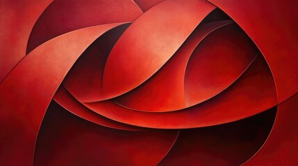 Wall Mural - Red background with interlocking, curved geometric shapes, casting graduating, tones, and shadows