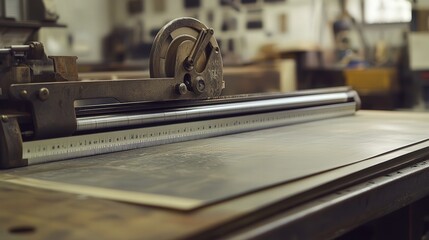 Poster - commercial-grade paper cutter with a robust metal frame and a sharp steel blade, built for heavy-duty use.