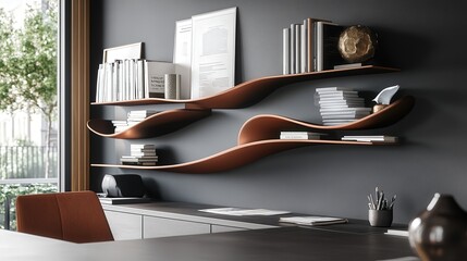 Poster - contemporary document shelf in a stylish office, designed to keep paperwork and reference materials organized.