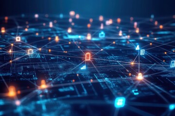 Poster - Abstract digital network connection, glowing nodes and lines.