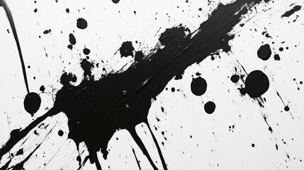 Abstract Black Ink Splashes and Drips on White