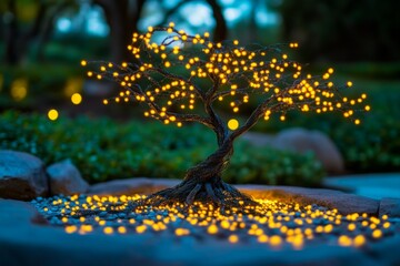 Poster - A magical GMO tree glowing with bioluminescent fruits, set in an enchanted forest with vibrant, swirling mists and sparkling fireflies