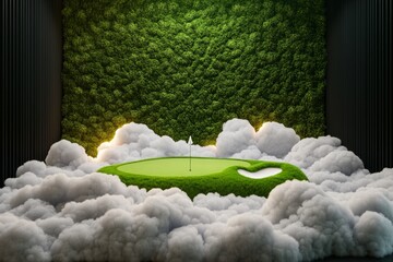 Aufkleber - A magical golf course floating in the clouds, with glowing greens, enchanted sand traps, and mystical elements like floating flags and shimmering light trails from golf balls