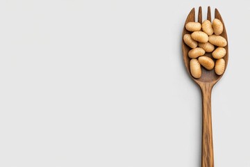Leinwandbilder - A minimalist 2D design of gnocchi and a fork on a plain white background, accented with clean, bold lines