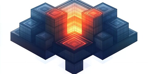 Abstract 3D Isometric Cityscape Blue Orange Cubes Structure Design Architecture Technology