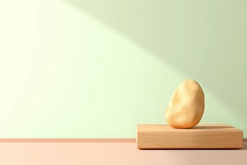 Wall Mural - A minimalist flat design of a single piece of gnocchi with a light shadow, set against a pastel background