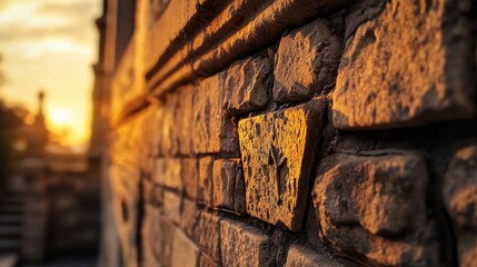 Wall Mural - Warm Sunset Lighting on Textured Stone Wall with Soft Glare