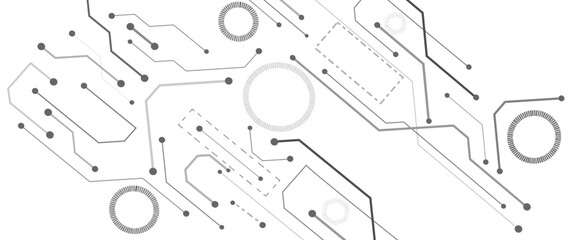 Fototapete - vector abstract white digital technology circuits lines geometric dots and lines.
