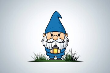 Poster - A simple geometric design of a gnome silhouette holding a lantern, rendered in bold monochromatic lines