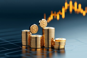 Poster - A simple icon of a rising forex chart with dollar and euro symbols, using clean geometric lines