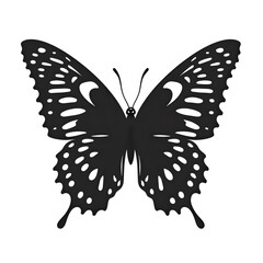 Stylized black butterfly silhouette on white background