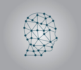 Poster - Human Head Mesh Neural Network. Intelligence and human thinking process vector art
