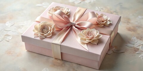 Poster - Elegant pink gift box adorned with delicate fabric flowers and a satin ribbon bow