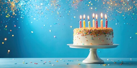 Aufkleber - Festive Birthday Cake with Lit Candles and Confetti