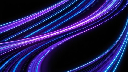 Fototapete - Bright purple and blue light trails flow smoothly across a black background, forming a mesmerizing abstract pattern that evokes energy and creativity. The luminous curves suggest movement and vibrancy